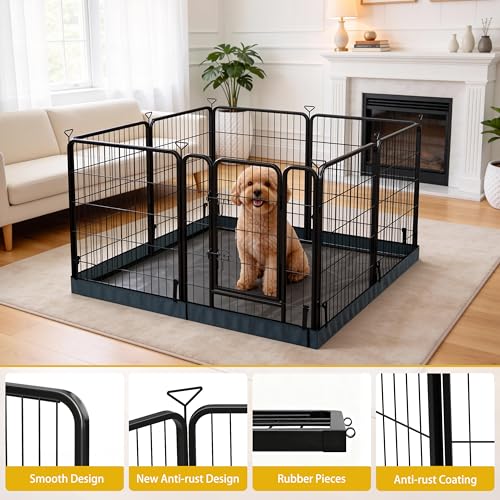 Dog Playpen with Bottom and Storage Bag, 32" H 8 Panels Puppy Pen with Square Bottom, Heavy Duty Dog Fence for Small/Medium Dogs - style: 32"H 8Panels