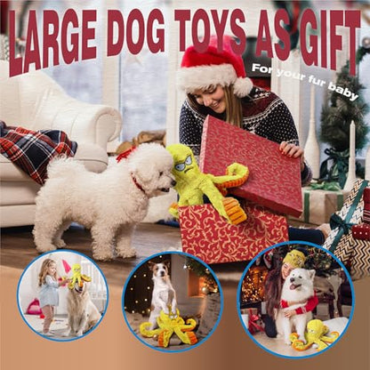 LEGEND SANDY Tough Dog Toys, Stuffed Chew Large Dog Toys to Keep Them Busy, Interactive Squeaky Tug of War Doggie Toy, Crinkle Yellow Octopus - color: Yellow Octopus