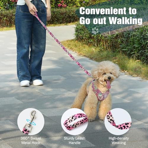 Pawaboo Small Dog Harness and Leash Set, Puppy Harness X-Frame No Pull No Choke, Dog Vest Harnesses Adjustable for Small Medium Sized Dogs,Soft Breathable Pet Harnesses, S, Magenta Leopard - color: C-Magenta Leopard, size: S(Neck 12.6-16.5" Chest 12.6-22.