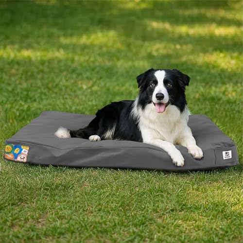 Sytopia 36 Inch Canvas Outdoor Dog Bed for Large Dogs, Chew Proof Dog Bed with Waterproof Machine Washable Removable Cover, Durable Indoor Patio Pet Pad for Crate, Dark Grey - color: Dark Grey, size: Large