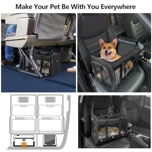 Soft Sided Cat/Dog Carrier，Collapsible Mesh Pets Travel Carriers for Pet/Puppy with Shoulder Strap & Removable Mat，Top Load Small Dogs/Cats Carry Bag Up to 25 Lbs（Black - L） - size: Black L
