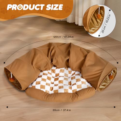 Spardar Bunny Tunnel Bed, 2-in-1 Collapsible Tunnel Tubes Toys, Washable, with Removable Mat Hideout, Interactive Toys for Rabbits Chinchilla Hedgehog Guinea Pigs Kitty, Khaki - color: Khaki
