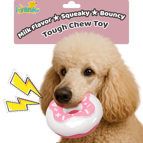 Dog Toys for Aggressive Chewers, Indestructible Squeaky Chew Toy to Keep Them Busy, Interactive Rubber Donut with Milk Flavor & Bounce, Teeth Cleaning for Small Medium Large Breed, Pink - color: Pink