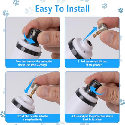 Pet Nail Grinder for Dogs and Cats - Super Quiet and Low Vibration Electric Dog Nail Grinder with 2 LED Lights - USB Rechargeable and Cordless - 3 Speeds - Small to Large Pets (White)