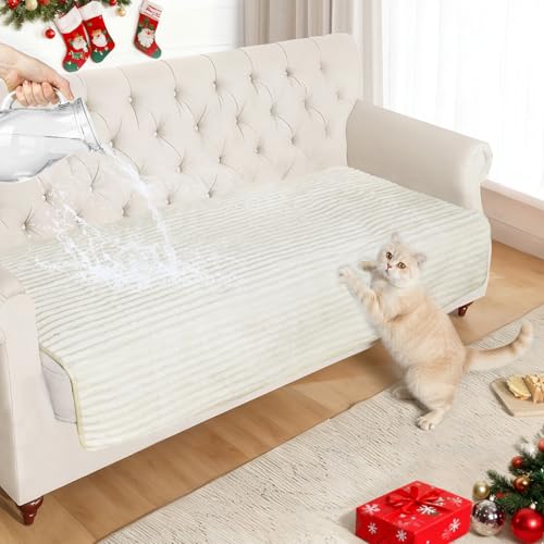NAISI Couch Covers for Dogs Waterproof Flannel Striped Sofa Cover Pet Friendly Washable Dog Mat for Couch Anti Slip Sectional Sofa Slipcover Protector(1pc/35"x 82",Cream) - color: Cream, size: 1pc/35"x 82"