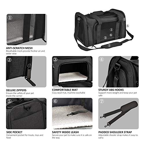 Henkelion Cat Carriers Dog Carrier Pet Carrier for Small / Medium Cats Dogs Puppies (Up To 15lbs), TSA Airline Approved Small Dog Carrier Soft Sided, Collapsible Waterproof Travel Puppy Carrier -Black - color: Black, size: 17.0"L x 11.0"W x 11.0"H