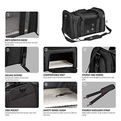 Henkelion Cat Carriers Dog Carrier Pet Carrier for Small / Medium Cats Dogs Puppies (Up To 15lbs), TSA Airline Approved Small Dog Carrier Soft Sided, Collapsible Waterproof Travel Puppy Carrier -Black - color: Black, size: 17.0"L x 11.0"W x 11.0"H