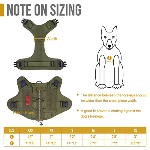 OneTigris Tactical Dog Harness Vest,No-Pull Service Dog Vest with Hook & Loop Panels,Adjustable Dog Vest Harness for Walking Hiking Training(Green,XXS) - color: Green, size: XX-Small