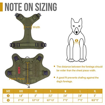 OneTigris Tactical Dog Harness Vest,No-Pull Service Dog Vest with Hook & Loop Panels,Adjustable Dog Vest Harness for Walking Hiking Training(Green,XXS) - color: Green, size: XX-Small