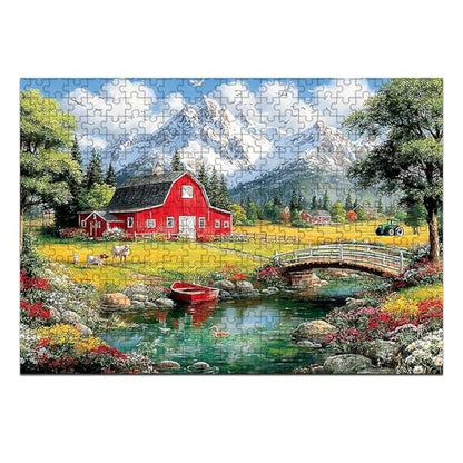 1000 Pieces Jigsaw Puzzles for Adults, Red Barn Mountain Farm Landscape Art Puzzle, Stress Relief Concentration Training Brain Teaser Puzzle 29.5x19.7 Inch - color: Wooden Puzzle12, size: 1000 Piece pcs