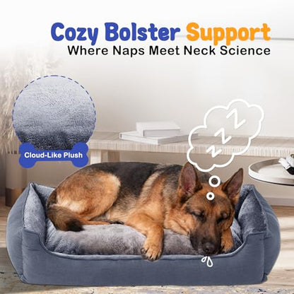 Rectangle Dog Bed for Large Size Dog with Removable Washable Cover Pet Bed with Bolster Sides Non-Slip Bottom Pet Sofa Waterproof Lining Durable Pet Cuddler, Dark Grey, 35x 26x 7.5 in - color: Dark Grey, size: 35"L x 26"W x 7.5"Th