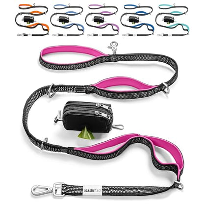 Heavy Duty Dog Leash for Large Dogs – 6FT Reflective Bungee with Padded Handles, Strong Carabiner Clip, No Pull Control for Medium & Large Breeds, Includes Poop Bag Holder & Treat Pouch (Hot Pink) - color: Hot Pink
