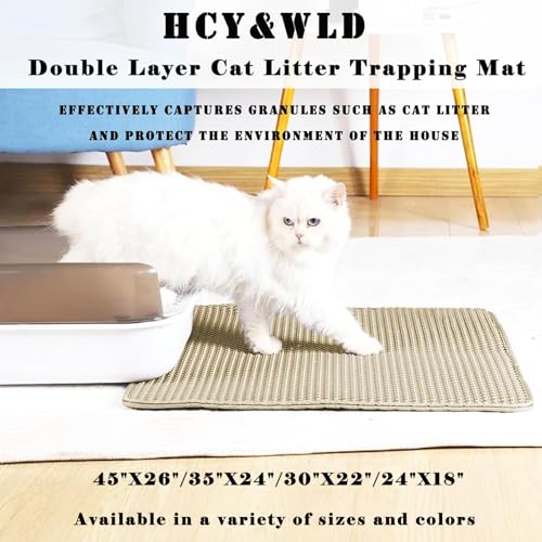 HCY&WLD Cat Litter Mat, Honeycomb Double Layer Cat Litter Trapping Mat, Waterproof Urine Proof Non-Slip, Scatter Control, Less Waste, Easier to Clean (Beige, 30" X 22") - color: Beige