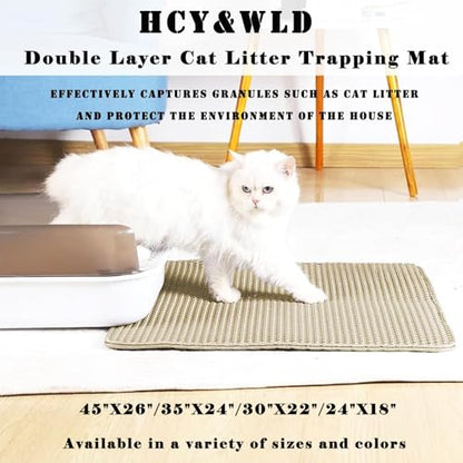 HCY&WLD Cat Litter Mat, Honeycomb Double Layer Cat Litter Trapping Mat, Waterproof Urine Proof Non-Slip, Scatter Control, Less Waste, Easier to Clean (Beige, 30" X 22") - color: Beige