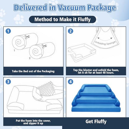 Chew Proof Dog Bed - Orthopedic Memory Foam Dog Bed, Waterproof Washable Cover with Non-Slip Bottom & Indestructible Pet Sofa for Medium Large Dogs, 30" x 20" Blue