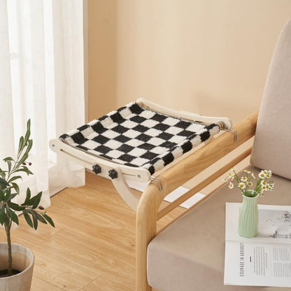 Cat Window Perch, No Screws Easy to Adjust & Assemble, Adjust Wooden Seat for Kitten Bedside Windowsill, Wooden Cats Furniture - color: Black and white flannel