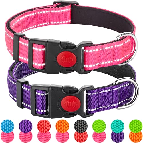 2 Pack Reflective Dog Collars for Medium Large and Small Breed Dogs Male Female,Padded Soft Durable Nylon Neoprene Collar for Puppy Dogs Girl Boy with Quick Release Safety Buckle,Pink,Purple,L - color: Pink&Purple, size: L