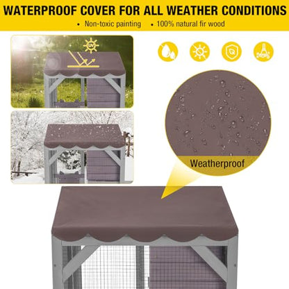 Aivituvin Cat Catio Outdoor Cat House Movable Large Enclosures on Exercise Wheels Kitty Cage with Upgraded Resting Box,Waterproof Cover