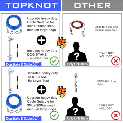 TOPKNOT Dog Tie Out Cable and Stake,360°Swivel Dog Run Anchor，with 30FT Heavy Duty Cable- No Tangle,Dog Runner for Yard - Up to 150LBS,Ideal for Outdoor Camping - size: dog stake+30ft/150lbs