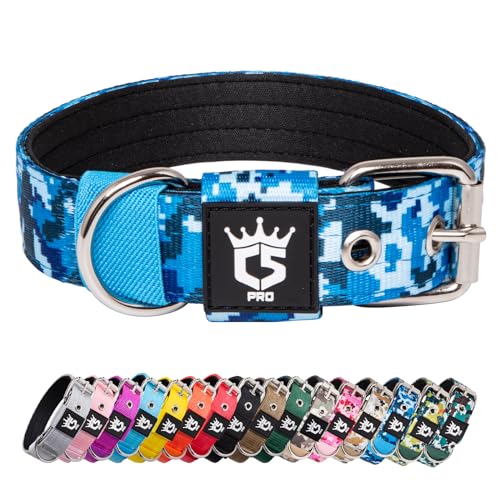 TSPRO Tactical Dog Collar 1.25 Inch Wide Thick Dog Collars with Heavy Duty Metal Buckle, Durable, Strong, Adjustable for Small Dogs (Camo Blue S) - color: Camo Blue, size: S-for neck size (adjustable 12.6"-15.8")