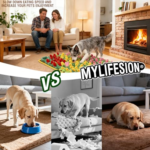 MYLIFESION Snuffle Mat for Dogs, 23.62''*15.75'' for Small & Medium, Fleece Mentally Stimulating Toys for Dogs Cats Rabbits, Helps Control Eating Speed and Train Scent Detection (Tulip Style) - color: Tulip Style