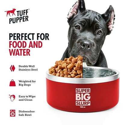 Tuff Pupper Heavy Duty Insulated Dog Bowl | Double Wall Stainless Steel Dog Food Dish | Non-Slip Spill Proof Dishwasher Safe Cat Bowl | Water Dish for Feeding Large Medium Small Pets (188oz, Red) - color: Crimson Red, size: 188oz