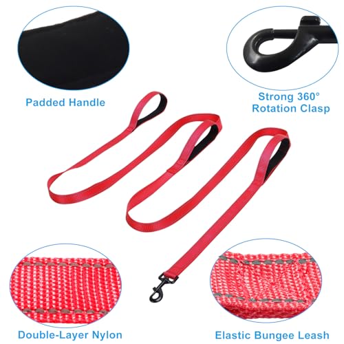 Jiozermi 10ft Dog Leash with 3 Handles, Heavy Duty Dog Lead with Padded Traffic Handle, Reflective Stitching Large Leash for Running Walking Training(Red) - color: Red