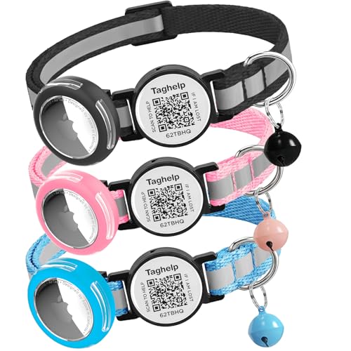 3 Pack-Waterproof Airtag Holder Cat Collar - Lightweight Kitten Collar for Apple Air Tag, Smart ID Tag - Solid & Safe, Reflective, Breakaway with Transparent Holder for GPS Tracker (3-Pack A) - color: Reflective tape - 3 Pack