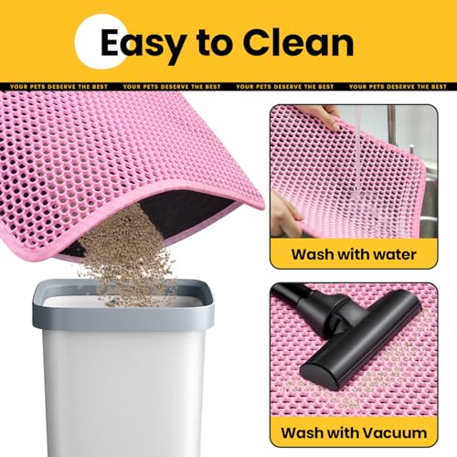 Cat Litter Mat New Size 23.6"x14.6" for Small Spaces, Upgrade Super Waterproof Back Layer Litter Box Mat, Non Slip, Durable, Soft on Paws Kitty Trapping Matt, Pink - color: Pink