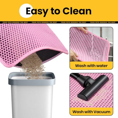 Cat Litter Mat New Size 23.6"x14.6" for Small Spaces, Upgrade Super Waterproof Back Layer Litter Box Mat, Non Slip, Durable, Soft on Paws Kitty Trapping Matt, Pink - color: Pink