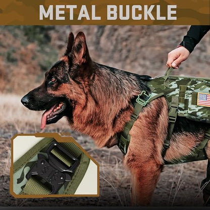 Dog Harness Medium Sized,Tactical Dog Harness with Handle,No Pull Military Style Service Dog Vest with Pockets Adjustable for Medium Large Dogs,Camouflage Green,Chest 19.5-41.5" - color: Camouflage Green, size: M:Chest 22-35",Fit 30-80lbs