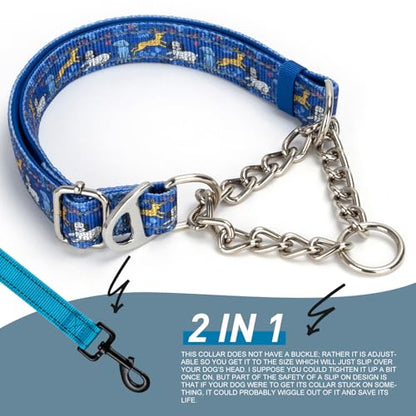 Reflective Martingale Dog Collar - Cartoon Pattern Adjustable No-Pull Training Collar with Safe Choke Chain Design for Medium, Large & XL Dogs(Cartoon M) - color: 11, size: M(Neck12"-17")