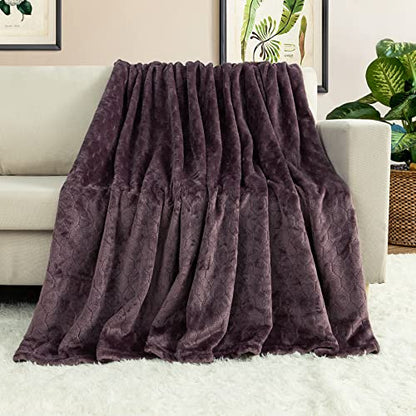 TOONOW Fleece Blanket Textured Fuzzy Plush Throw Blanket Twin Size 60" x 80", Super Soft Fluffy Bed Blanket Geometric Pattern Comfy Microfiber Flannel Blankets for Couch, Bed, Sofa, Purple - color: Purple, size: Twin- 60" x 80"