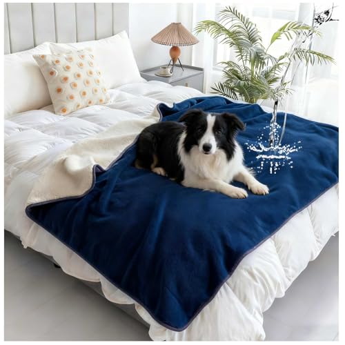 Waterproof Pet Blanket for Bed, Reversible Soft Flannel Love Blanket, Bed Blanket for Couples Washable, Spill-Proof Dog Throw Blanket for Couch, Sofa Protect, Camping,Navy Blue,12"x12" - color: Navy Blue, size: 12"x12"