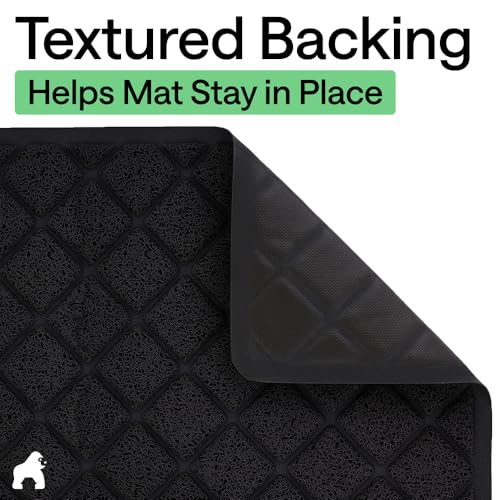 GORILLA GRIP Cat Litter Box Mat, Cushioned Coil Mesh Litter Trapping Mats, Scatter Control Supplies for Less Mess, Phthalate Free, Ultra Deep Catch Grooves, Rinse or Vacuum to Clean 24x17 Black 2 Pack - color: Black, style: Small (24" x 17") x 2
