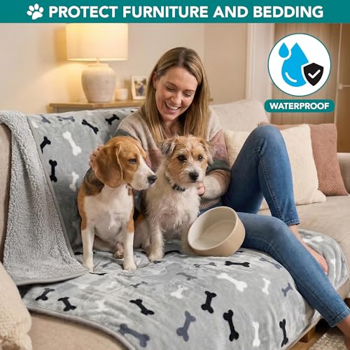 PETAMI Sherpa Fleece Waterproof CAT and Dog Blanket, Bone Gray, Small - color: Bone Gray, size: Small (24x32)