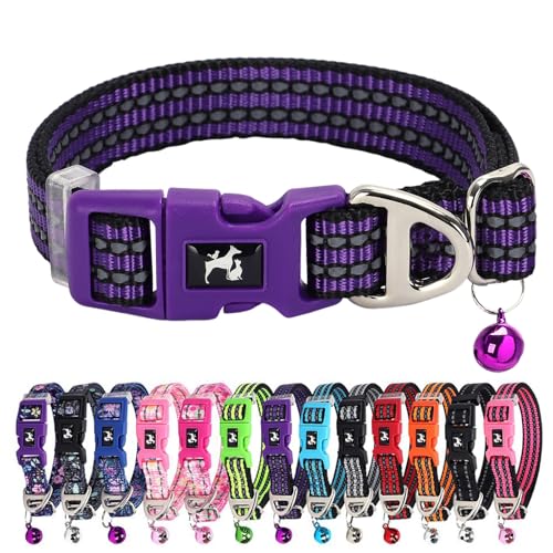 Cute Small Dog Collar with Bell - Reflective Puppy Collar Gift for Girl, Adjustable Nylon Collar for Chihuahua Pomeranian Nighttime Safety -Purple S - color: Z, size: S (Neck 9"-12")