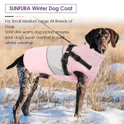 Small Dog Coat with Harness Built in, Warm Dog Jacket Winter with Zipper On Back, Waterproof Pet Snow Jacket Snowsuit Pet Sweater Clothes for Puppy, Pink XS - color: Pink, size: X-Small