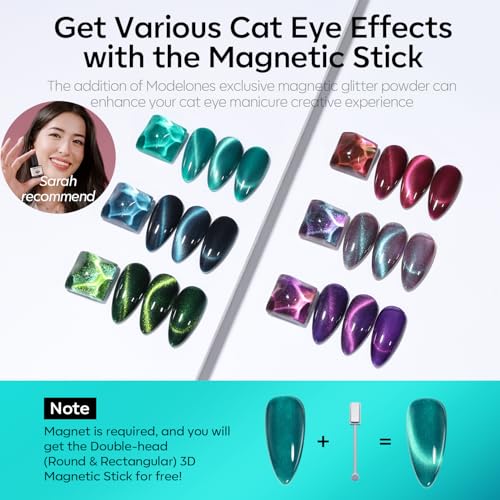 modelones Cat Eye Gel Nail Polish, 6 Colors Glitter Red Green Purple Blue Gel Polish Set with Magnet Sparkle Galaxy Series Nail Gel Polish Kit Soak Off Led Nail Art Manicure Salon DIY Gifts - color: A Galaxy