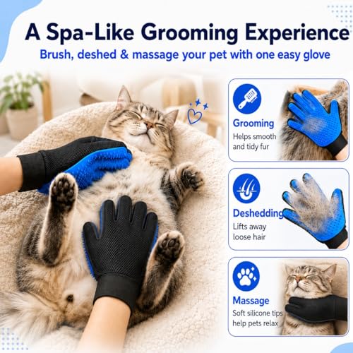 NVNAN 3 PCS Pet Hair Removal Glove and Pet Grooming Glove Kit for Cats & Dogs, Pet Hair Gloves & Dog Washing Gloves ，Reusable Magic Brush Pet Hair Remover Tool for Laundry，Carpet,Car Seat，Couch - color: Big Fabric Pet Hair Gloves+Pet Grooming Brush