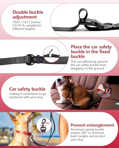 Hands Free Dog Leash, Multifunctional Crossbody Dog Leash, 5.9-9.5Ft Long Waist Belt with Car Safety Buckle and Double-Sided Reflective Stitches for Medium and Large Dogs.(Black) - color: Black, size: Large-5.9-9.5ft