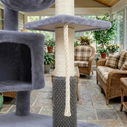Cat Tree with Cat Condo and Hammock for Indoor Cats, Cat Tree with Self-Grooming Brush and Toy Balls,Cat Tower with Scratching Posts,Grey
