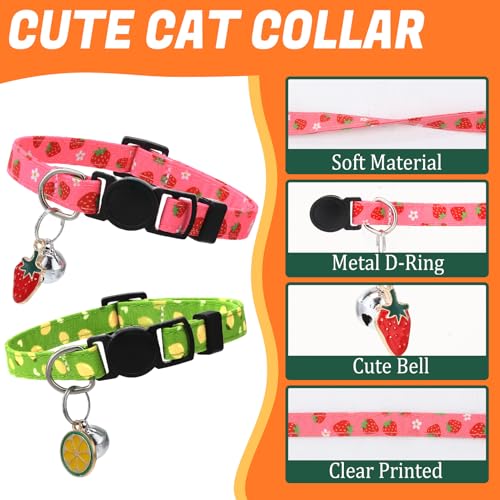18 Pcs Breakaway Cat Collars with Bells Fruit Pendants Adjustable Fruit Cat Collars Safety Kitten Collar with Bell for Girl Boy Cats - color: Fruit