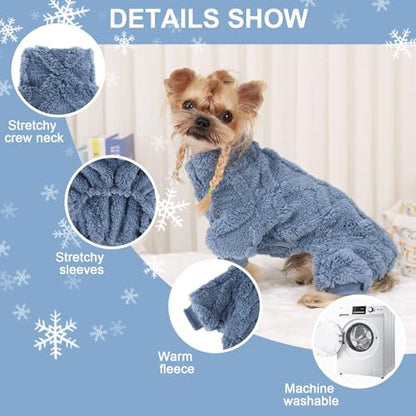 Dog Sweater Fleece Turtleneck Winter Dog Clothes for Small Dogs Girls Boy, Warm Fleece Puppy Pajamas Onesies, Pet Clothes Puppy Sweater Pjs, Doggy Jumpsuits Doggie Outfit,Blue,S - color: Blue, size: Small (Chest 15in )