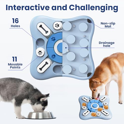 PAWSPIK Interactive Dog Puzzle Toy – Treat Dispensing Slow Feeder for Dogs, Mental Enrichment Toy with Squeaker & 16 Compartments – Durable, Non-Slip, Dishwasher Safe – Light Blue (Light Blue) - color: Light Blue