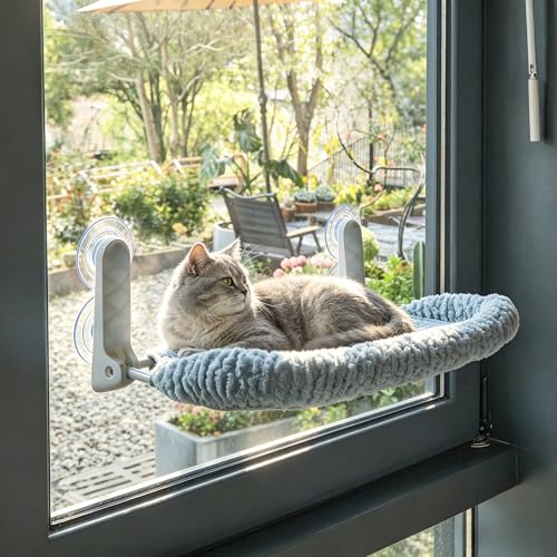 AIWIKIDE Cat Window Perch with Cushion Rim, Easy Install Bracket, Portable Wall Hammock for Indoor Cat, Light Blue - color: Light Blue, size: Cushion Rim - 1 Piece