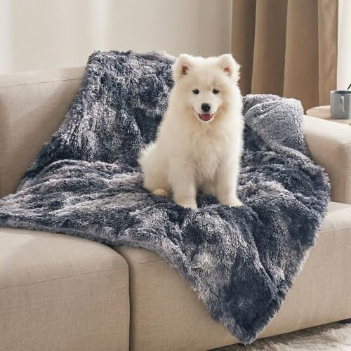 Bedsure Dog Blankets for Large Dogs, Fluffy Waterproof Dog Blanket for Couches Washable, Fuzzy Faux Fur Pet Throw Blankets for Medium Dogs, 40 x 50 inch, Tie-dye Grey - color: Tie-dye Grey, size: L(40x50")