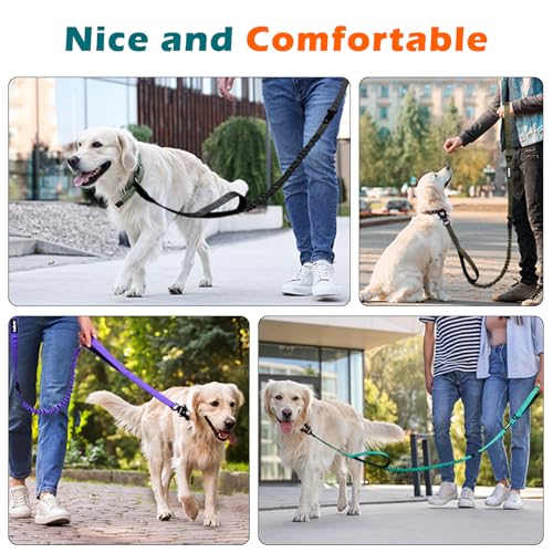 Heavy Duty Tactical Dog Leash, 5 FT Bungee Shock Absorption Leash with 2 Padded Handles, Quick Release Metal Clip, Car Seatbelt, No Pull Training Lead for Large Medium Dogs（Blue） - color: Blue
