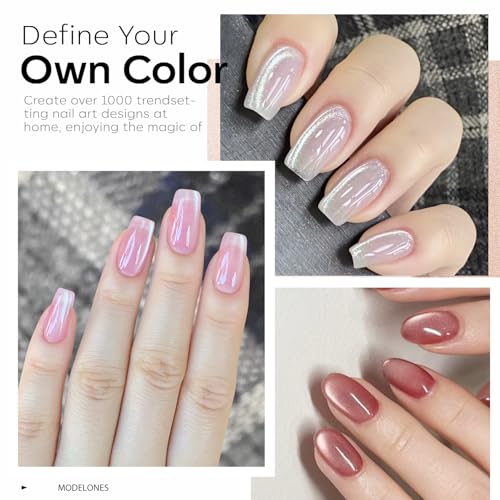 modelones Gel Nail Polish Set, 6 Colors Nude Pink Silver 9D Glassy Cat Eye Glitter Gel Polish Semi-transparent Neutral Brown Nail Polish Soapnails with Magnet Soak Off Led Nail Art DIY Gift - color: A A3-Neutral Cat Eye