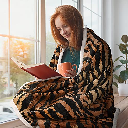 Catalonia Tiger Fluffy Sherpa Throw Blanket, Super Soft Mink Fleece Couch Blanket, TV Bed Fuzzy Blanket, Fluffy Comfy Warm Heavy Throws, Comfort Caring Gift,50x60 inches - color: Tiger, size: 50"x60"